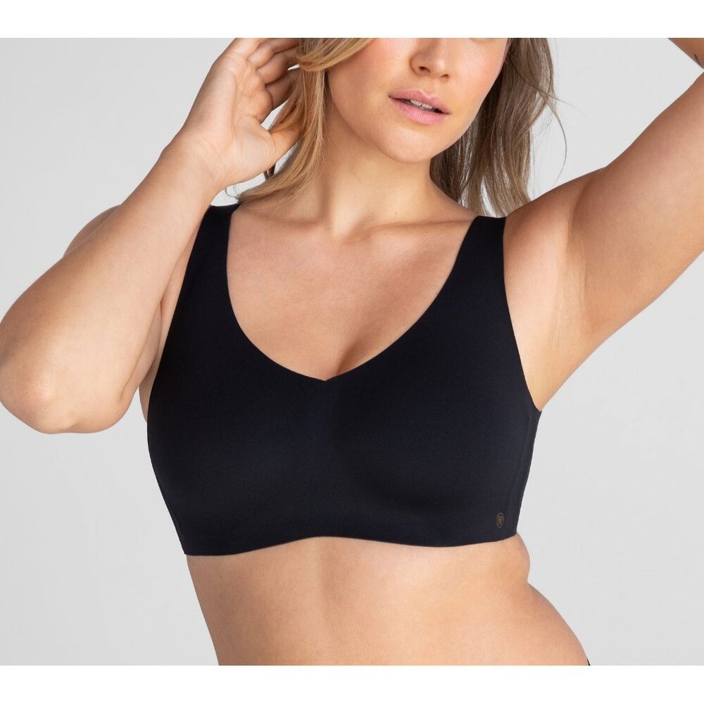 HoneyLove PLUS Size 1X Black SoftForm Wireless V-Neck Hardware-free Bra